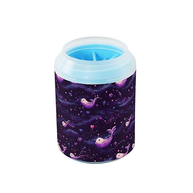 Dog Paw Cleaner Cups for Dogs Pets Foot Washer Paw Scrubber for Medium Small Cats Dogs Cute Cleaning Cup Purple Whales Hearts Stars