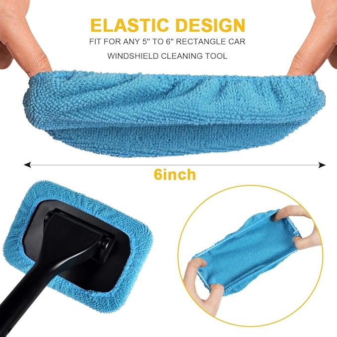 Car Care Microfiber Cloths for Windshield Cleaning Tool, Windshield Cleanner Wand Replaceable Glass Cleaning Bonnets, Interior Auto Window Cleaner Washing Pads, Fit 5”, Blue, 5 Pack