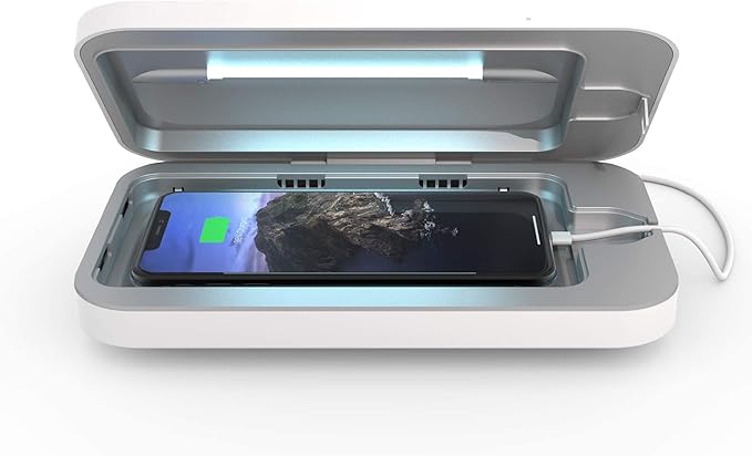 PhoneSoap Go Battery Powered UV Cell Phone Sanitizer & Universal Phone Charger Box | Patented & Clinically Proven 360-Degree UV Sanitizer Box for Smartphones | Disinfects & Charges On The Go (White)