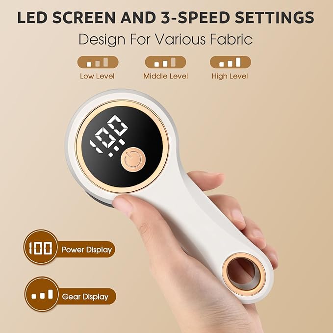 Rechargeable Fabric Shaver,Lint Remover with Digital Display,Electric Portable Sweater Shaver Lint Shaver with 3 Speeds,6 Leaf Blades,Remove Pilling from Clothes,Furniture, Couch, Sweater, Blanket…