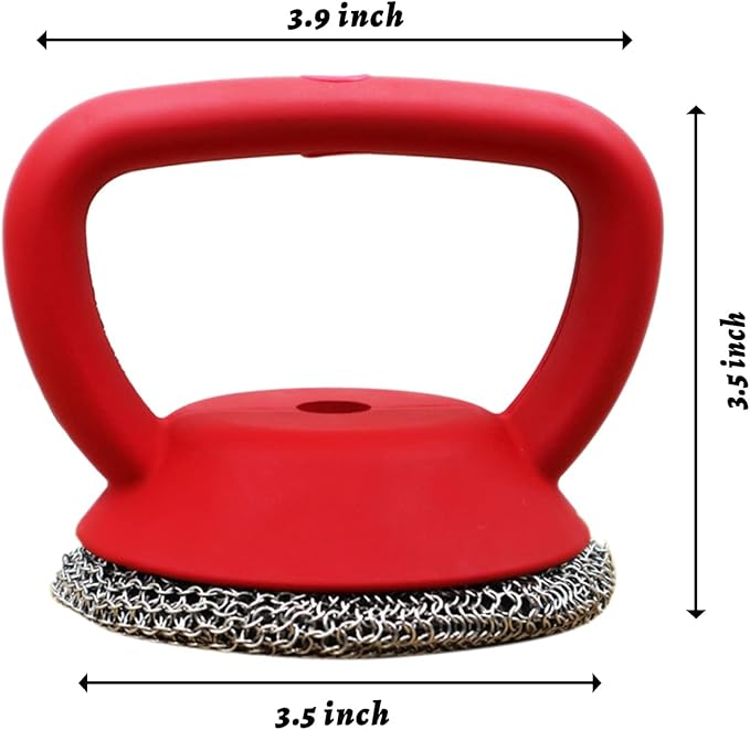 MEIXINZHI Cast Iron Cleaner, Chain Mail Scrubber & Pan Grill Scrapers - 2 in 1 Cast Iron Skillet Cleaner