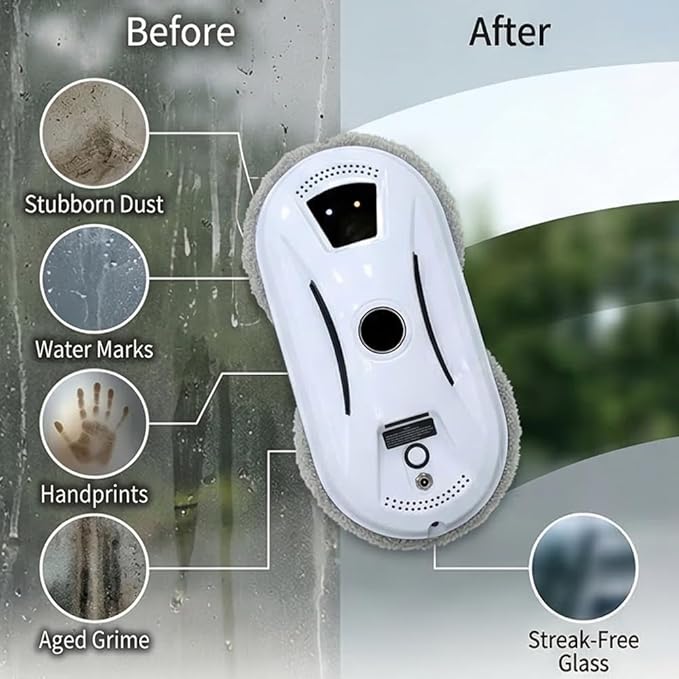 Saker Window Cleaner Robot,Smart Robotic Vacuum for Glass, 2800Pa Strong Suction, Edge Detection, Remote Control, Ideal for Home & Office