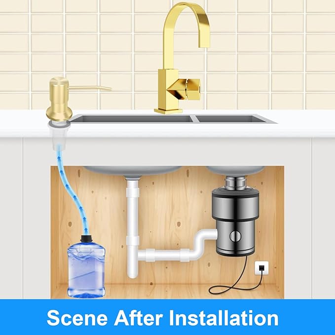 Soap Dispenser Kitchen Sink, Sink Soap Dispenser, 47" Extension Tube kit, Dish Soap Dispenser Pump, No Need More Refills (Gold)