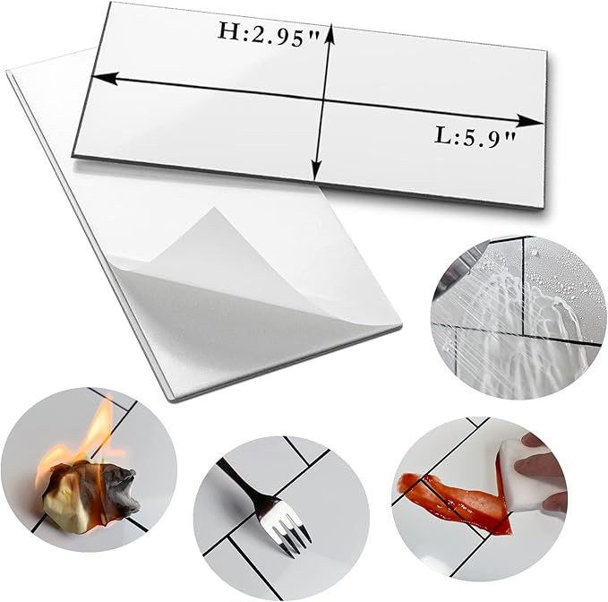 AULIGET 100-Piece Polished White Thick PVC Peel and Stick Backsplash, 3" x 6" Waterproof Subway Tile Peel and Stick Wall Tiles for Kitchen & Bathroom