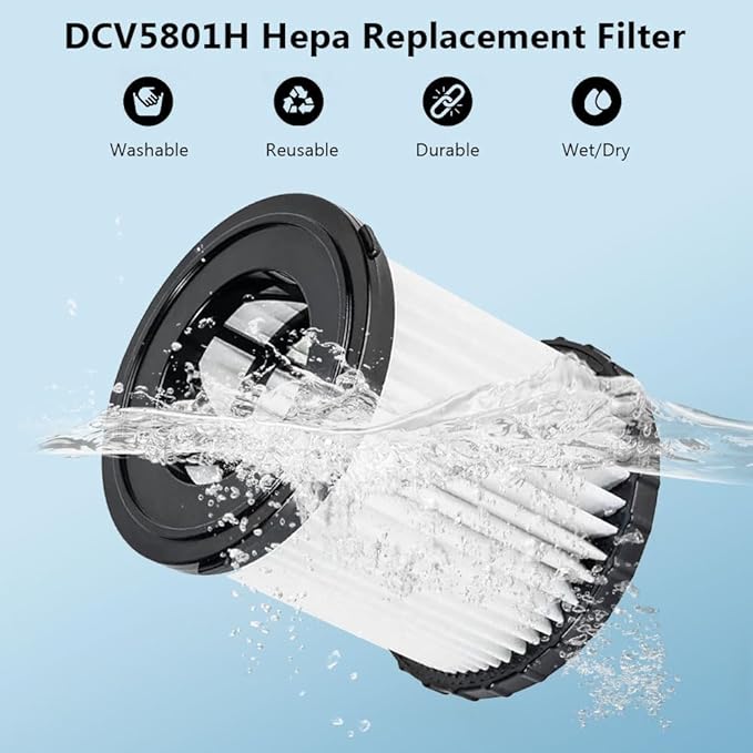 2 PCS DCV5801H Vacuum Hepa Replacement Filter for DeWalt DCV580 (Cordless) DCV581H DCV5801H Wet/Dry Vacuum, Washable and Reusable
