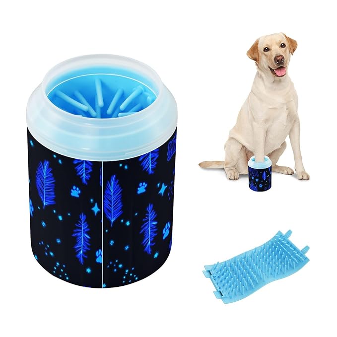 Dog Paw Cleaner Cups for Dogs Pet Foot Washer Paw Scrubber for Small Medium Large Dogs Cats Cleaning Cup Blue Bears Castles Trees Paw Prints