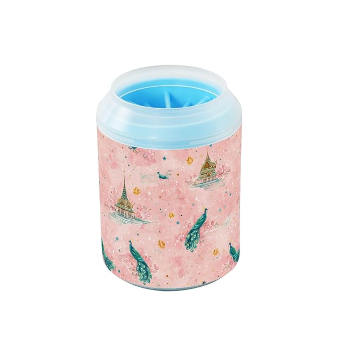 Dog Paw Cleaner Cups for Dogs Pet Foot Washer Paw Scrubber for Medium Small Large Dogs Cats Cleaning Cup Pink Peacocks Buildings Flowers