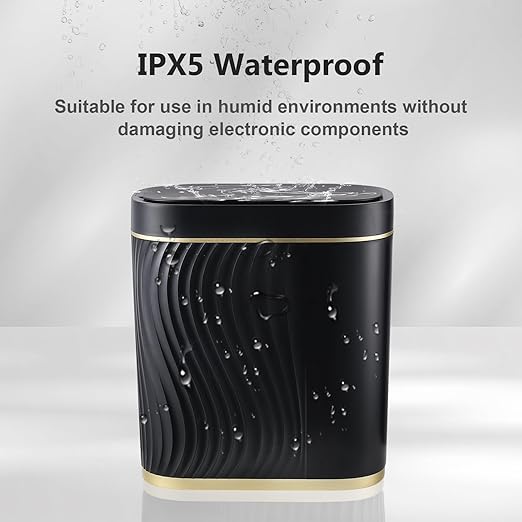 Bathroom Small Trash Can 2 Gallon Black Sensor Garbage Can with Lid, Plastic Automatic Trash Bin, Slim Motion Sensor Trash Can, Waterproof Smart Waste Bin for Living Room, Office, Bedroom