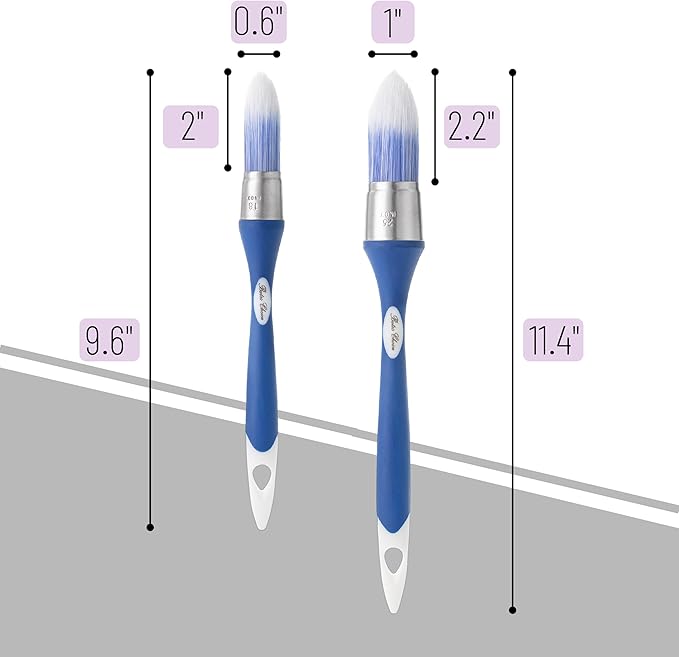 Bates- Trim Brush Set, 1" & 0.6", Blue and White Handle, Trim Paint Brush, Small Paint Brush, Trim Brushes for Painting, Small Brushes for Painting, Paint Brush for Trim, Paint Brushes for Walls