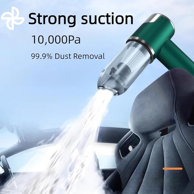 Portable Car Vacuum Cleaner, 2-in-1 Handheld Vacuum & Sealer, 10,000Pa Strong Suction Cordless Mini Vacuum for Car/Home/Keyboard/Pet Hair, Compact Rechargeable with Washable HEPA Filter (Green)