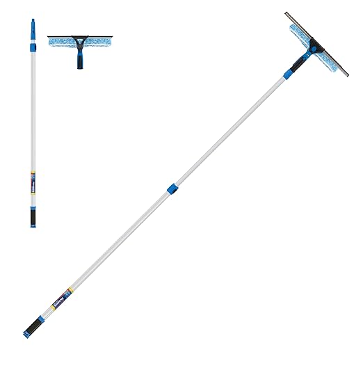 Unger Professional 2-in-1 Squeegee and Scrubber, 14” Window Cleaning Tool and 8’ Connect & Clean Pole, Essential Glass Supplies for Commercial and Residential Use, Microfiber Sleeve