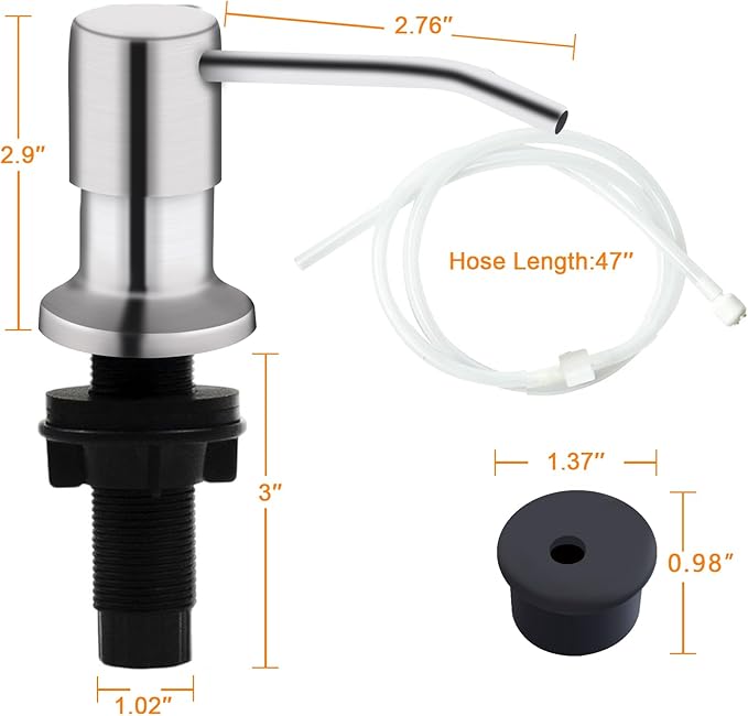 Sink Soap Dispenser, Kichen Sink Soap Dispenser, Good Suction Pwer, 47" Extension Tube kit, Under Sink Soap Dispenser Pump, No Need More Refills（Brushed Nickel）