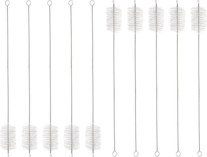 HARFINGTON Straw Cleaner Brush Set, 12 Inch Length 304 Stainless Steel and Nylon Bristles for Water Bottle Silicone Straw Sippy Cup Pipes, White (30mm OD, 10-Piece-Set)