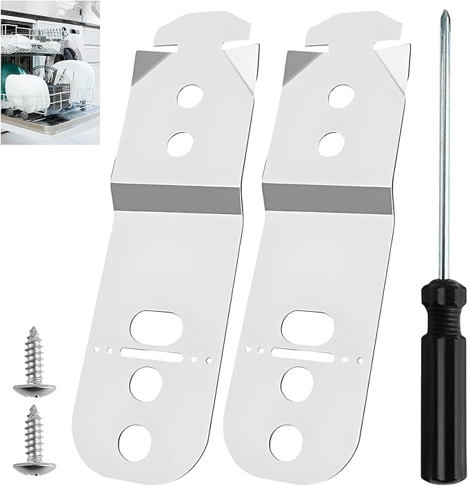 2 Pcs Dishwasher Mounting Bracket 619985 Compatible with Bosch, Replacement Anti-Tip Kit with Screwdriver for Secure Countertop Installation