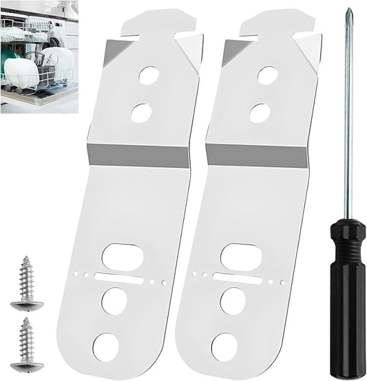 2 Pcs Dishwasher Mounting Bracket 619985 Compatible with Bosch, Replacement Anti-Tip Kit with Screwdriver for Secure Countertop Installation