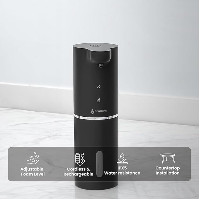 JetFoam Automatic Foam Soap Dispenser - Automatic Soap Dispenser Touchless Rechargeable Type C USB, Adjustable Foam Levels, 10 oz, Hands-Free for Bathroom, Kitchen, Countertop