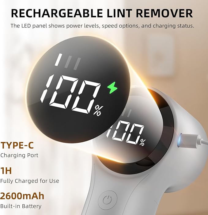 Fabric Shaver, Electric Lint Remover, Rechargeable Lint Shaver, Household Essentials for Clothes, Upholstery, Furniture, Sweater Defuzzer to Remove Pilling, Battery Operated, Birch