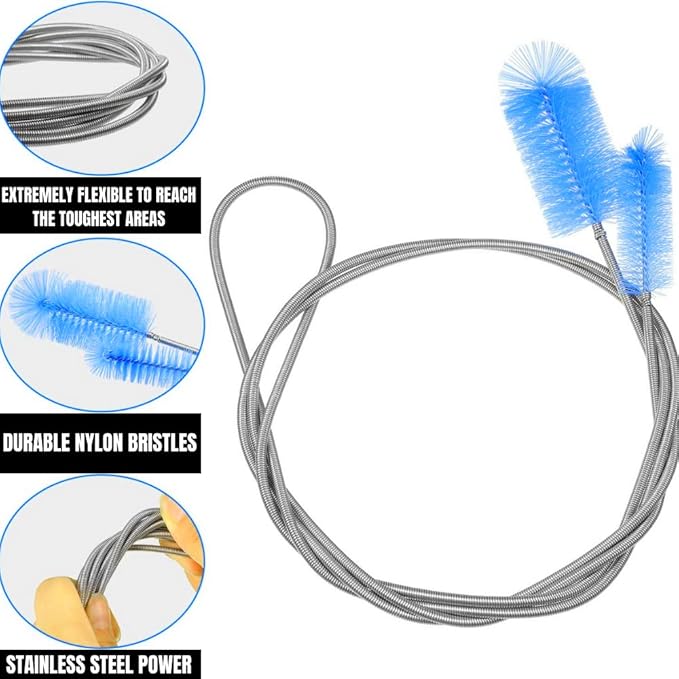 Flexible Drain Cleaning Brush (72" Long) for Drains, Bottles, Bathroom Sink, Bathtub, Shower, and Kitchen Sink, Heavy-Duty Double Ended Nylon with Elastic Hose, Bathroom Essentials, Black