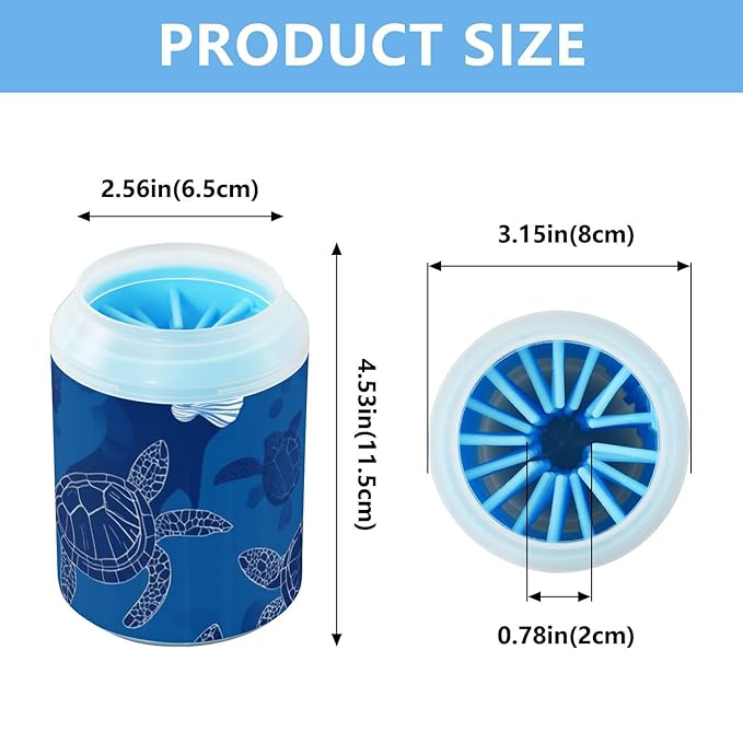 Dog Paw Cleaner Cups for Dogs Pets Foot Washer Paw Scrubber for Medium Small Dogs Cats Cleaning Cup Navy Blue Turtles and Seashells