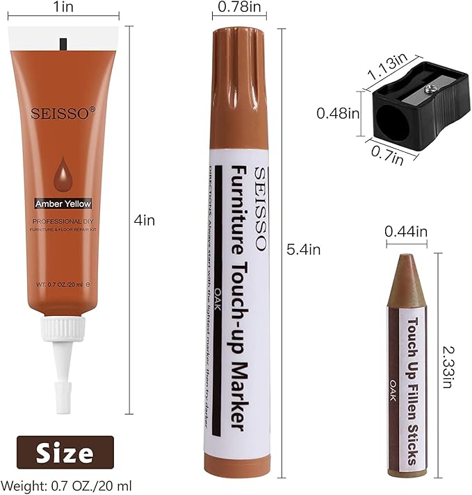 SEISSO Furniture Repair Kit - Set of 42 - Wood Repair Kit Wood Fillers, Furniture Scratch Repair Markers and Wax Sticks with Scraper, Brushes, for Scratches, Stains, Wood Floor, Laminate, Cabinet