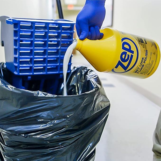 Zep Commercial Wet-Look Floor Polish, 4-1 Gallon Bottles, Protects Against Spots, Stains and Scuffs, Slip-Resistant High Gloss Finish (ZUWLFF128)