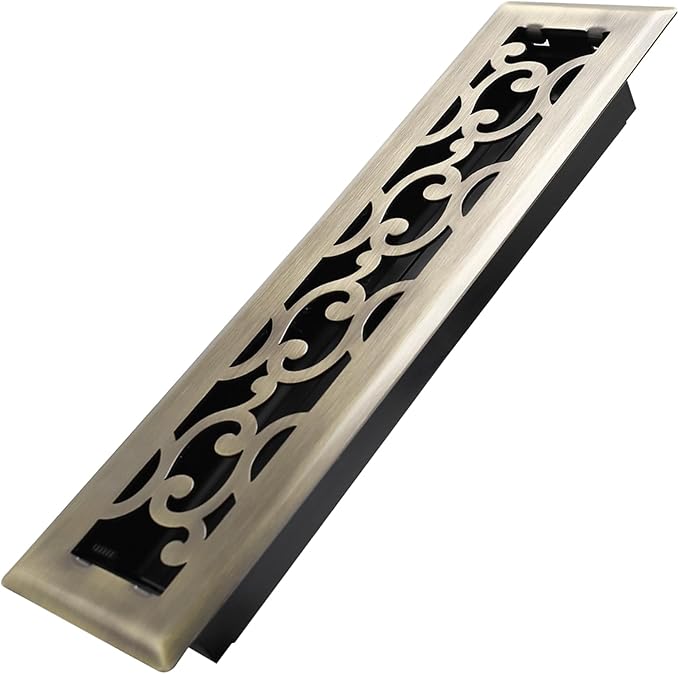 2x12 Inches Heavy Duty Walkable Floor Register - Easy Adjust Air Supply Lever Decorative Floor Vent Covers - Savannah Design Vent Covers for Home - Antique Brass