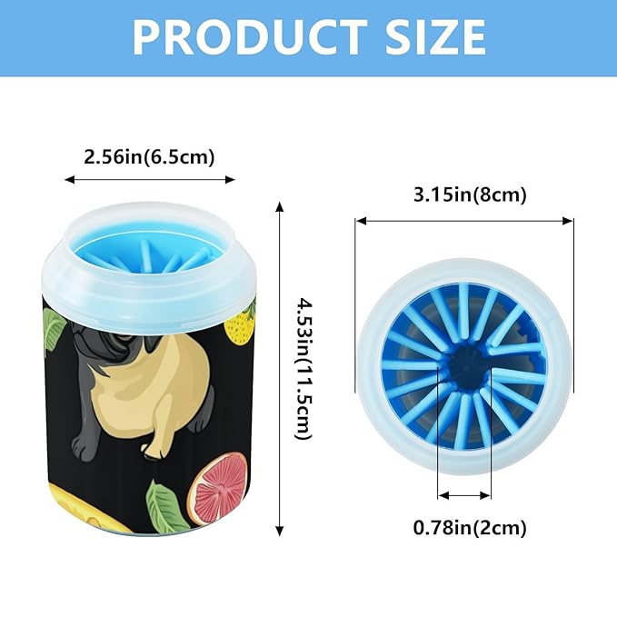 Dog Paw Cleaner Cups for Dogs Pet Foot Washer Paw Scrubber for Medium Small Dogs Cats Cleaning Cup French Bulldog and Fruits Black