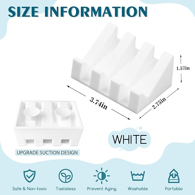 Silicone Soap Dish with Drain, Upgrade Double Suction Cups at The Bottom for Anti-Slip and Stability, Soap Dish Shower Waterfall Bar Soap Holder Tray with Drain Soap Holder (4, White)