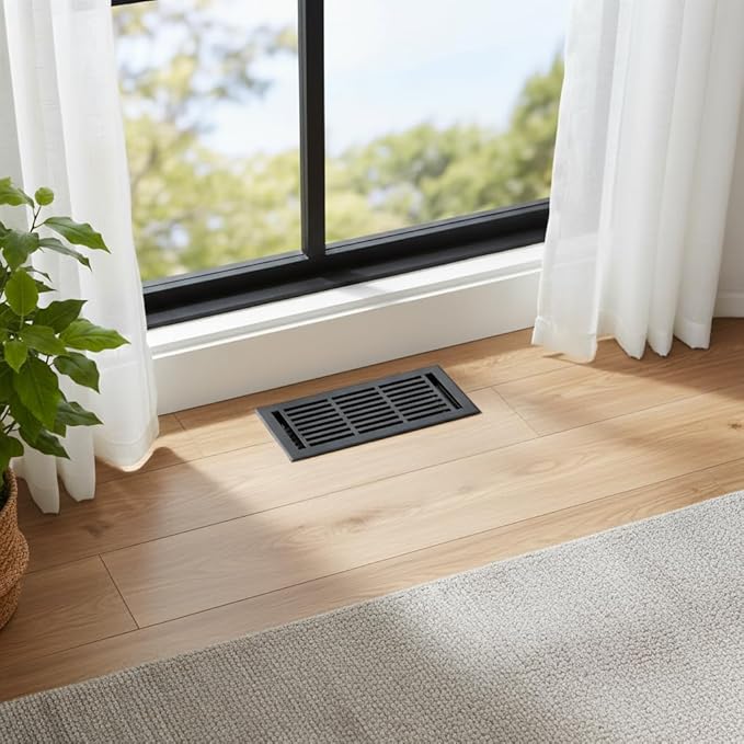 EMPIRE REGISTER CO Linear Design, Heavy Duty Floor Vent Covers, Metal Damper Attached. Vent Covers for Floor only. (Floor, Textured Black, 4 x 10 inch (Pack of 4))