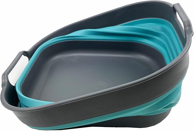 SAMMART 10L (2.64) Collapsible Plastic Dishpan - Foldable Washing Basin - Portable Dish Washing Tub - Space Saving Kitchen Storage Tray (Grey/Crystal Blue)