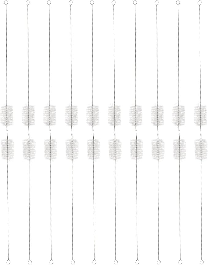 HARFINGTON Straw Cleaner Brush Set, 12 Inch Length 304 Stainless Steel and Nylon Bristles for Water Bottle Silicone Straw Sippy Cup Pipes, White (30mm OD, 20-Piece-Set)