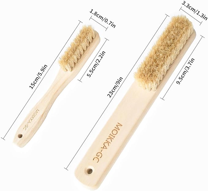 Wood Laundry Stain Brush Set (Large + Small) with Boar Bristles – Tough Stain Remover for Delicates, Cotton, Linens & Shoes, Laundry Scrub Brushes for Clean Fabric