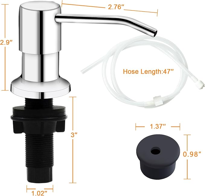 Sink Soap Dispenser, Kichen Sink Soap Dispenser, 47" Extension Tube kit, Under Sink Soap Dispenser Pump, No Need More Refills （Chrome）
