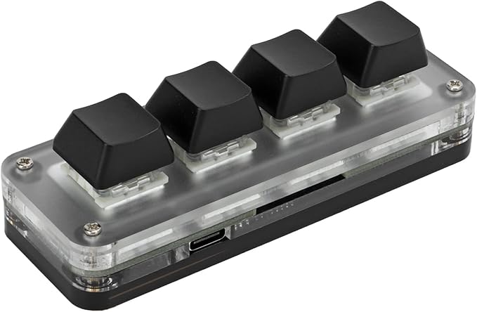 Mini 4 Key Gaming Keyboard Mechanical Keypad Type C to USB Interface Programming Black Gaming Keypad with RGB Light Plug and Play