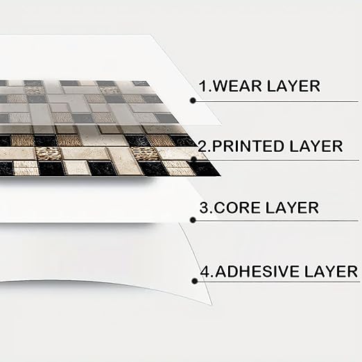 Nuxovilar Peel and Stick Vinyl Flooring, 12x12 Inch Geometric Mosaic Pattern, Self-Adhesive Waterproof Flooring for Kitchen/Bathroom, 10 Pcs