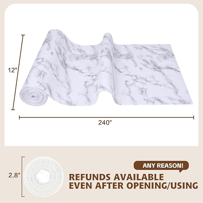 Shelf Liners for Kitchen Cabinets 12in x 10FT, Non Adhesive Drawer Liner Marble Pattern Thickened Shelf Liner Non-Slip Easy to Clean for Tool Box Refrigerator with Knife and Tape Measure