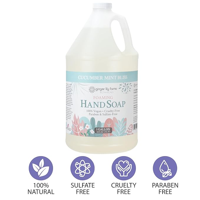 Ginger Lily Farms Botanicals All-Purpose Foaming Hand Soap Refill, 100% Vegan & Cruelty-Free, Cucumber Mint Bliss Scent, 1 Gallon (128 fl oz)