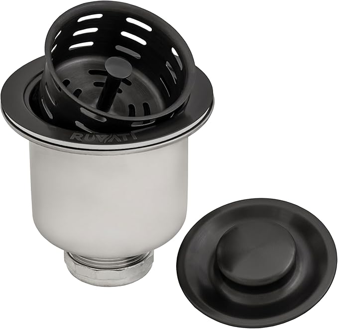 Ruvati Deep Basket Strainer Drain for Kitchen Sinks All Metal 3-1/2 inch - Gunmetal Black Stainless Steel - RVA1027BL