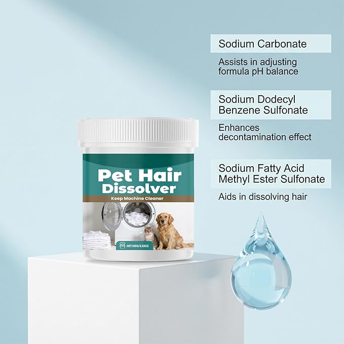 Washing Machine Pet Hair Dissolver,Pet Hair Dissolver & Laundry Cleaner,Gently Removes Dog Cat Hair from Clothes,Safe for Washing Machine,Effective for Home Fabric Care (1, 100g)