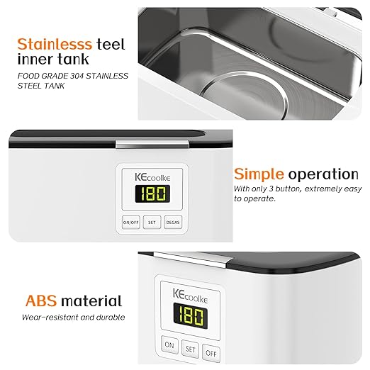 KECOOLKE Ultrasonic Jewelry Cleaning Machine, 600ml Sonic Cleaner with Digital Timer for Eyeglasses, Rings, Silver，Cleaner Solution for Gifts