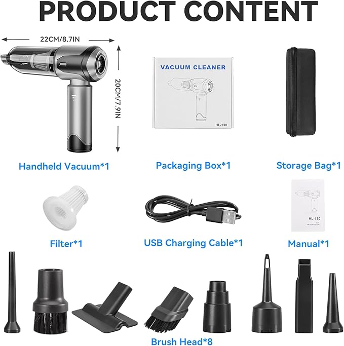 Handheld Vacuum Cleaner, 22000Pa Powerful Car Vacuum Cleaner Cordless, Lightweight Mini Vacuum Air Duster, Rechargeable Portable Vacuum for Car, Home, Kitchen