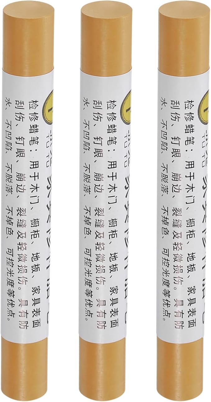 uxcell Furniture Repair Crayons, 3Pcs - Wood Wax Filler Stick, Furniture Markers Touch Up - for Scratches Holes Tables Desks Wooden Floors Cover Ups, Bamboo Yellow