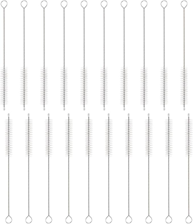 HARFINGTON Straw Cleaner Brush Set, 6 Inch Length 304 Stainless Steel and Nylon Bristles for Water Bottle Silicone Straw Sippy Cup Pipes, White (10mm OD, 20-Piece-Set)