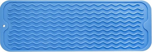 Silicone Dish Drying Mat for Multiple Usage,Easy clean,Eco-friendly,Heat-resistant Silicone Mat for Kitchen Counter,Sink,Bar,Bottle,or Cup Lichen Blue M 17 inches x 6 inches