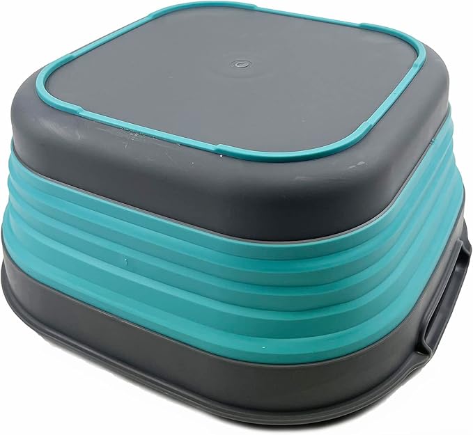 SAMMART 10L (2.64) Collapsible Plastic Dishpan - Foldable Washing Basin - Portable Dish Washing Tub - Space Saving Kitchen Storage Tray (Grey/Crystal Blue)