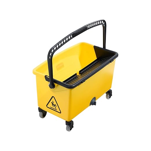 Rubbermaid Commercial Products HYGEN Microfiber Mop Bucket with Press Wringer, 26", Yellow, for Janitorial/Professional Cleaners and Heavy-Duty Industrial Mopping/Wringing/Cleaning