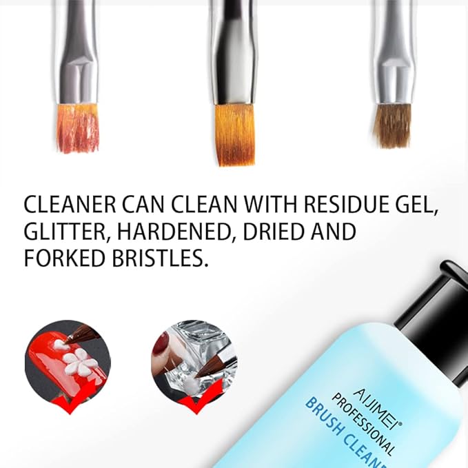 Aijimei Acrylic Nail Brush Cleaner - Liquid Paint Brush Cleaner for Nails Artists (250ml/8.5 FL.OZ)