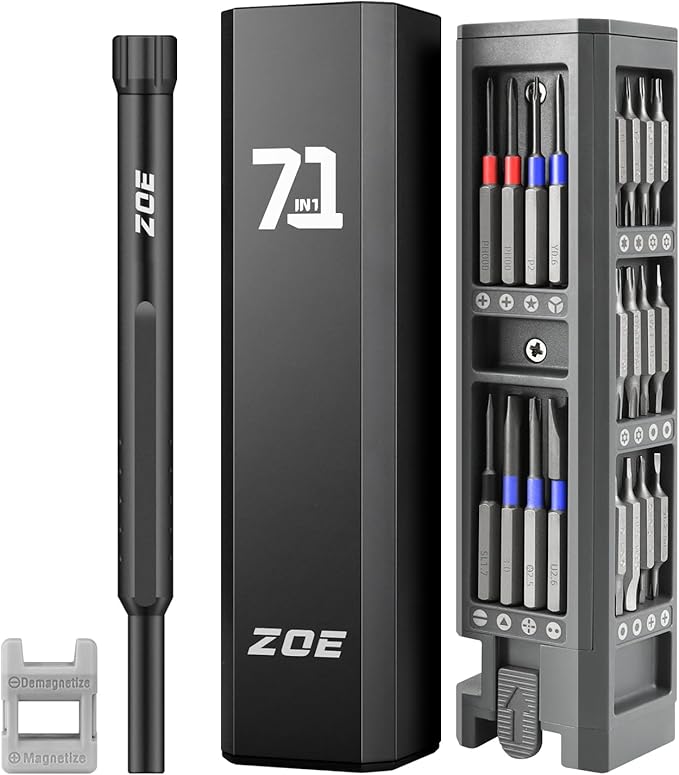 ZOE Precision screwdriver set,71 in 1 small screwdriver sets with case and magnetizer,Mini magnetic screwdriver set for Tablets,PC,phones,Watches,PS5,Toys,Cameras repairing kit,mini tool kit Black