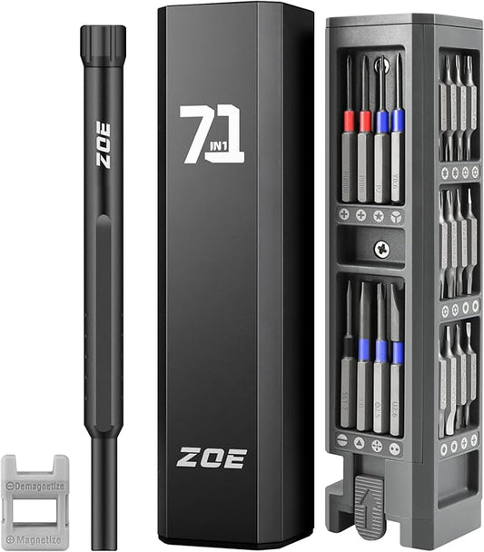 ZOE Precision screwdriver set,71 in 1 small screwdriver sets with case and magnetizer,Mini magnetic screwdriver set for Tablets,PC,phones,Watches,PS5,Toys,Cameras repairing kit,mini tool kit Black