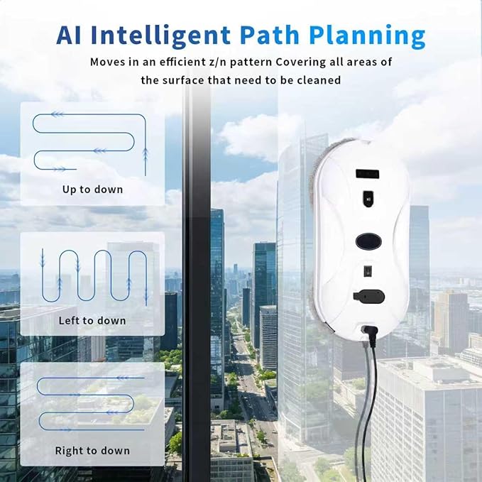 Patiixie Automatic Window Cleaning Robot, Window Cleaner Robot Auto Dual Spray, 2026 Model Robot Limpia Vidrios AI Path Planning, 3000Pa Suction, Remote Control, Edge Detection for Streak-Free Glass